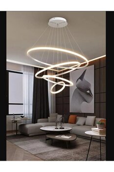 Lambadar Dörtlü Halka Model Sarkıt Modern Led Beyaz Işık Ultra Power Led Avize Salon Mutfak Oda Ledli Avize