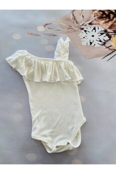 Mini Kids Baby Kız Bebek Ekru Fırfırlı Tek Omuz Askılı Çıtçıtlı  Zıbın 6-9 AY Beden