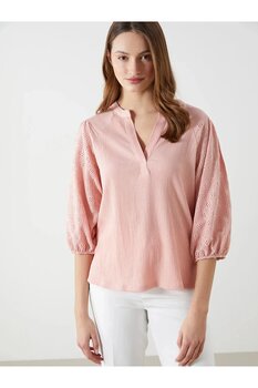 LC Waikiki LCWAIKIKI Classic Pembe Kaçık Yaka Nakışlı Kadın Bluz L Beden