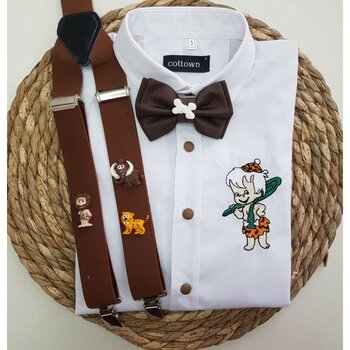 Cool Bebe Taş Devri Konseptli Askı Papyon Gömlek - 13K-Kahverengi - 8 Yaş