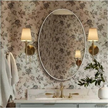 MKS Design Oval Duvar Dekor Aynası Beyaz Dekoratif Ayna