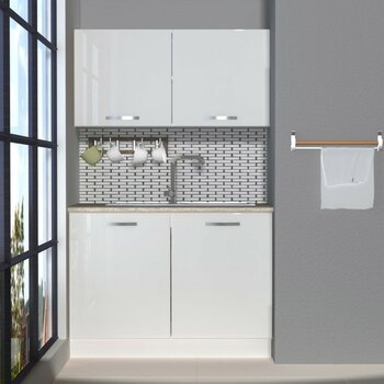 Decoraktiv Mini 120 MDF Hazır Mutfak Dolabı - Tezgah Dahil - Parlak Beyaz