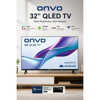 Onvo 32 Inç 82 Ekran Smart QLED Tv Dahili Uydu Alıcılı Wi-Fi Whaleos Işletim Sistemi Youtube Netflix Uygulama Destekli Ekran Koruyucu Hediyeli