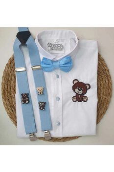 cool partyshop Ayıcık Konseptli Askı Papyon Gömlek 2-4 Yaş Beden