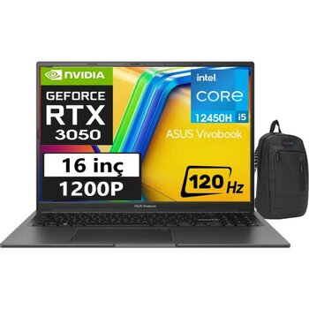 Asus Vivobook 16X 12.nesil Core I5 12450H 16GB 512GB SSD RTX3050 16 Inç 120Hz" Windows 11 Home Wuxga Taşınabilir Bilgisayar K3605ZC-N1012W14+ÇANTA