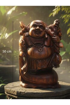 moryconcept Ayakta Ahşap Buda Figürü – 50 cm El Oyması Dekoratif Heykel