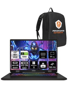 Msi Sword 17 Hx B14vekg I7-14700hx 48gb 512gb Ssd Rtx4050/6gb 105w 17" Fhd+ 165hz W11h & Per4 Çanta
