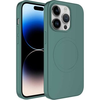 iPhone 14 Pro Max Uyumlu Magsafe Wireless Şarj Özellikli Pastel Renk Silikon Xemu Plas Kapak-Koyu Yeşil - Koyu Yeşil