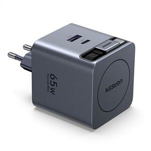 Ugreen 65W Makaralı Dahili Kablolu Gan Hızlı Şarj Cihazı ( 2Xusb-C,1Xusb-A ) -  Gri
