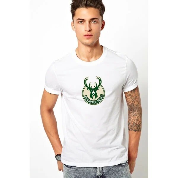 Qivi Milwaukee Bucks Logo Baskılı Beyaz L Bisiklet Yaka T-Shirt