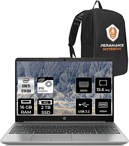HP 250 G9 6Q8m5es 15.6 inç Intel Core i5 1235U 16 GB 2 TB SSD Intel Graphics FreeDOS + Çanta