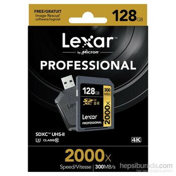 Lexar 128Gb 2000X Professional Sdxc Uhs-1-300Mb/Sn. (Class 10) U3 Hafıza Kartı