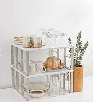 Viatom Dolap İçi Düzenleyici Raf 1  Adet Tabak Bardak Rafı Metal Raf - Beyaz