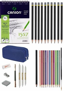 Canson 1557 Eskiz Defterli Karakalem Ve Derwent Watercolor Kuruboya Kalemi Çizim Eskiz Seti