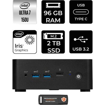 Msı Cubi Nuc Intel Core 7 150U 96GB 2tb SSD Fdos Mini Masaüstü Bilgisayar & Per4 USB Bellek 1M012BEUP339 - Yok (Free Dos)