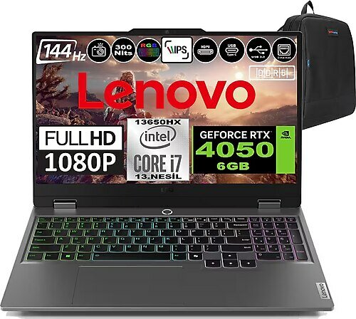 Lenovo LOQ 15IRX9 83DV00G7TRP12 15.6 inç Intel Core i7 13650HX 64 GB 4 TB SSD NVIDIA GeForce RTX 4050 Windows 11 Professional