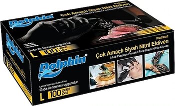 Dolphin Pudrasız Çok Amaçlı Siyah Nitril Büyük Boy (L) 100'lü Eldiven