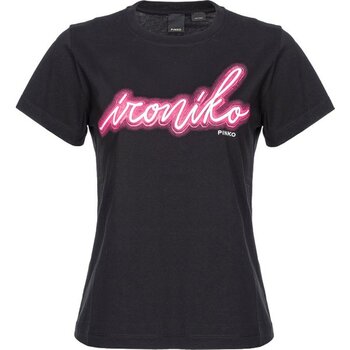 Pinko Bisiklet Yaka Baskılı Siyah Kadın T-Shirt 100355 - L
