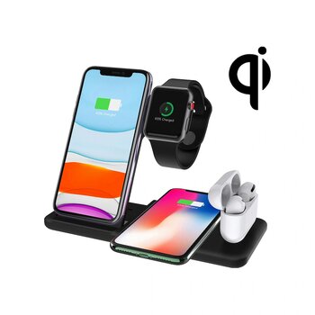 Sunskyy Q20 4'ü 1 Arada Kablosuz Çift Telefon Şarj Desteği Şarj Cihazı Şarj Tutucu Standı İstasyonu Siyah