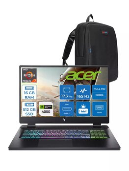 Acer Nitro 17 Amd Ryzen 7 7735HS 16GB Ddr5 512GB SSD RTX4050 140W 6gb 17.3" Fhd IPS 165HZ Freedos Taşınabilir Bilgisayar NHQL1EY003F01 + Zetta Çanta
