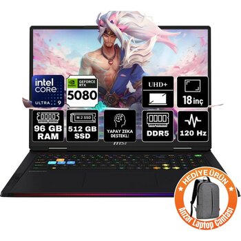 Msı Raıder 18 Hx Aı Intel Core Ultra 9 285HX 96GB 512GB SSD RTX5080/16GB Windows 11 Pro 18" 120Hz Taşınabilir Bilgisayar A2XWIG-218TR-A26