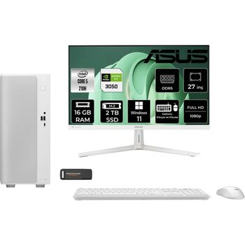 Asus V500 Mini Tower Core 5 210H RTX 3050 16GB RAM 2TB SSD 27" FHD Win11 Home V50105210H016WP1103 Mini PC + Per4 USB - Beyaz