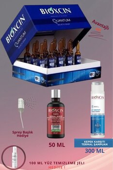 Bioxcin Quantum Hacimsiz Saçlar 15x6 ml Serum + Forte Serum 50 ML + Aqua Termal 300 Ml Şampuan+100 ML JEL