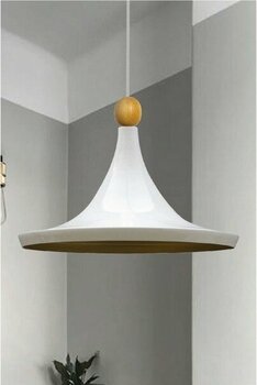 Bamyum Geniş Metal Avize Ahşap Boncuklu Mutfak Salon Cafe Ofis Pastane Tekli Sarkıt Lamba Aydınlatma - Beyaz