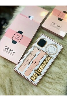 LaraThec G9 Mini Plus LF 3 Kordonlu Ve Aksesuarlı Bayanlar Için Şık Akıllı Saat Rose renk