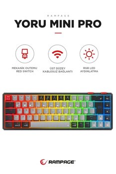 Rampage Yoru Mini Type-C Rgb Red Switch Mekanik Kablosuz Oyuncu Klavyesi 2.4Ghz.