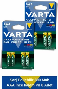 Varta 800 Mah Aaa Şarjlı Ince Kalem Pil 8 Adet