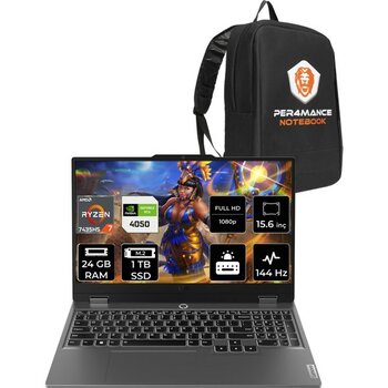 Lenovo Loq Amd Ryzen 7 7435HS 24GB 1tb SSD RTX4050/6GB 105W 15.6" Fhd 144Hz Fdos Taşınabilir Bilgisayar & Per4 Çanta 83JC006ATRP313