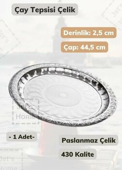 Çelik Çay Tepsisi 44,5 Cm Paslanmaz Çelik Tepsi
