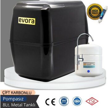 Evora 5 Aşamalı 8 Lt Siyah Kapalı Oval Kasa Pompasız Su Arıtma Cihazı