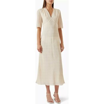 Off White Silk Chiffon Maxi Dress, Zarif ve Hafif Astarlı Ipek Elbise Krem - S