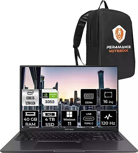 Asus Vivobook 16X K3605ZC N1013W 16 inç Intel Core i5 12450H 40 GB 4 TB SSD NVIDIA RTX 3050 Windows 11 Home