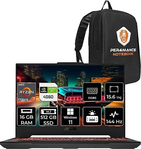 Asus Tuf Gaming A15 LP039 15.6 inç AMD Ryzen 7 7735HS 24 GB 1 TB SSD NVIDIA GeForce RTX 4060 Windows 11 Home