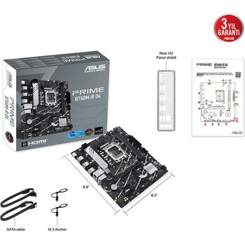Asus Prıme B760M-R D4 Intel B760 LGA1700 Ddr4 5333 HDMI 2x M2 Usb3.2 Aura Rg