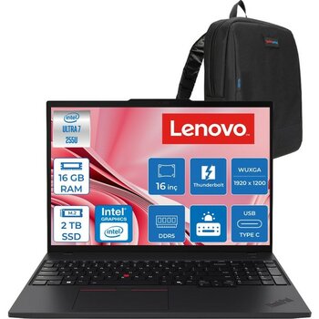 Lenovo T16 Gen4 Intel Core Ultra 7 255U Ddr5 16GB 2tb SSD Intel Graphics 16" Wuxga (1920X1200) IPS 300NITS Freedos Kurumsal Iş Bilgisayarı 21QFS2BH...