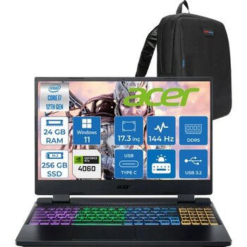 Acer Nitro 5 AN517-55- Intel I7-12650H 24GB Ddr5 256GB SSD 8GB/RTX4060 140W IPS 17.3" 144Hz Full Hd WIN11HOME Gaming Laptop NHQLFEY004H01+ZETTAÇANTA