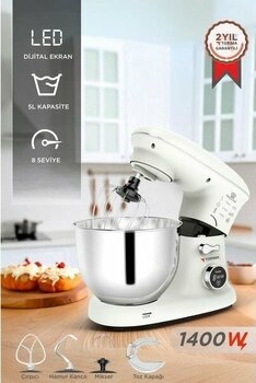 Torima TMK-1400DT Beyaz Stand Mikser , Digital Göstergeli Hamur Yoğurma Makinesi ,5 Litre 1400W