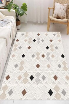 Pelura Halı Etnik Baklava Desenli Baskılı Kaymaz Yıkanabilir Salon Oturma Odası Mutfak Antre Halısı Yolluk