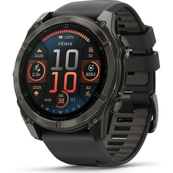 Garmin Fenix 8 – 51MM Amoled Sapphire Karbon Gri Dlc, Siyah/gri Silikon Kayışlı - 51 mm - Siyah - Gri