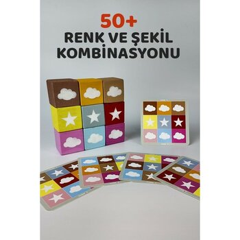 3 Boyutlu Renk-Şekil Ahşap Küp Puzzle | Montessori Zeka Oyuncağı | 3+ Yaş | Eğitici Küp Yapboz