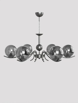 avizade Merla 6’lı Siyah Metal Füme Camlı Avize | Modern Salon Sarkıt Aydınlatma | Retro Işık Tasarımı