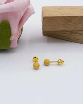 Latif Kuyumculuk 22 Ayar Altın Küpe 6mm Simli Model Top Küpe Kadın Küpe Lkkp1050