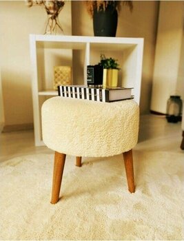 Beylerbeyi Coco Puf, Peluş,3 Ayak, Krem,oturma Odası, Makyaj Masası Pufu - Krem