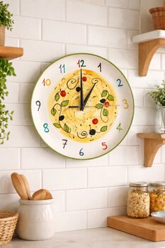 MeGgDecor Zeytin Temalı El Yapımı Seramik Mutfak Saati – 27 cm