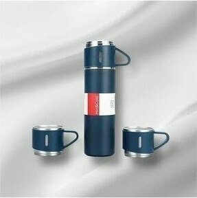 Paslanmaz Çelik 3 Bardaklı Termos - 500 ml - Mavi