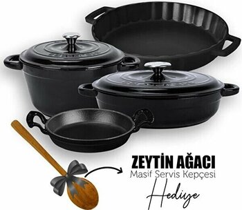 Lava 4x New Heritage Serisi Siyah Döküm Demir Tencere Tava Seti LV S NHR 4X T SET BL